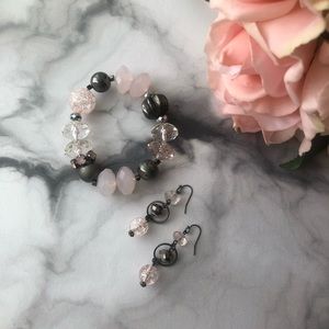 NY&Co Pink & Gray Beaded Bracelet & Earring Set